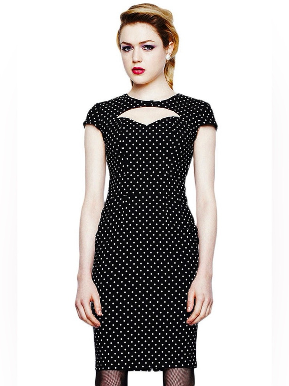 Hell Bunny Polka Dot Mod Sheath Dress Pinup Retro Black Vintage Stretch - Picture 2 of 10